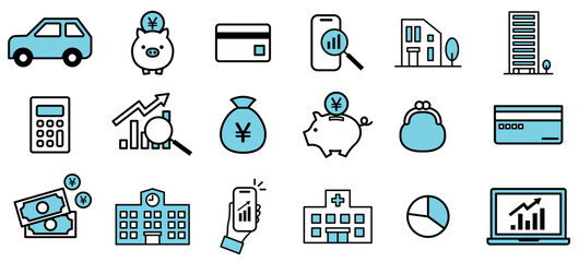 お金に関するライフステージ向けのアイコンセット