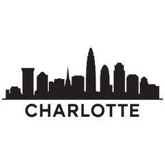 Obraz premium Charlotte skyline silhouette. Black Charlotte city. Vector black silhouette. with white background