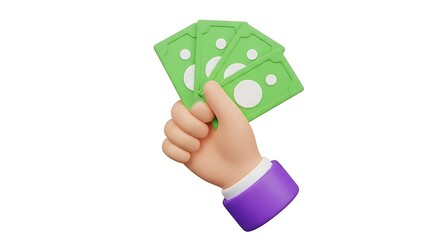 3d icon of hand holding green money isolated on white background
