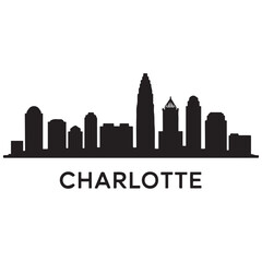 Fototapeta premium Charlotte skyline silhouette. Black Charlotte city. Vector black silhouette. with white background