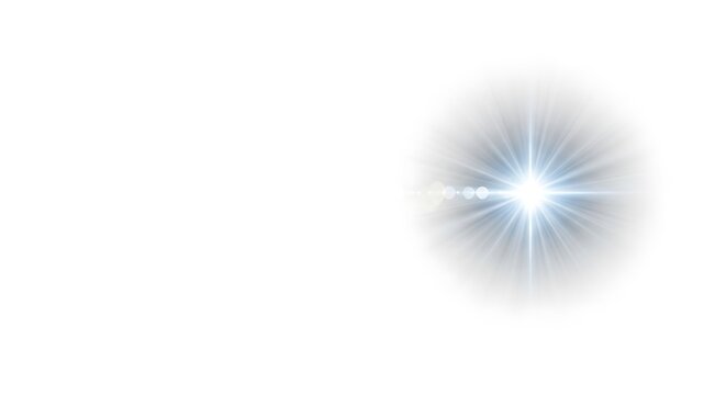 A bright blue lens flare effect isolated on white background for design use