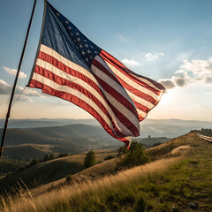 Obraz premium Close up of fluttering flag caught in sharp wind on rooftop