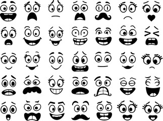 Cartoon retro faces. Vintage emotional face with mascot characters funny faces , eyes and mouths elements