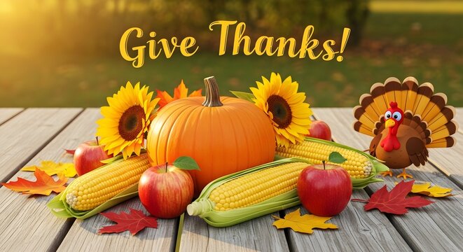 Give Thanks! Sun-Kissed Autumn Harvest with a Whimsical Cartoon Turkey