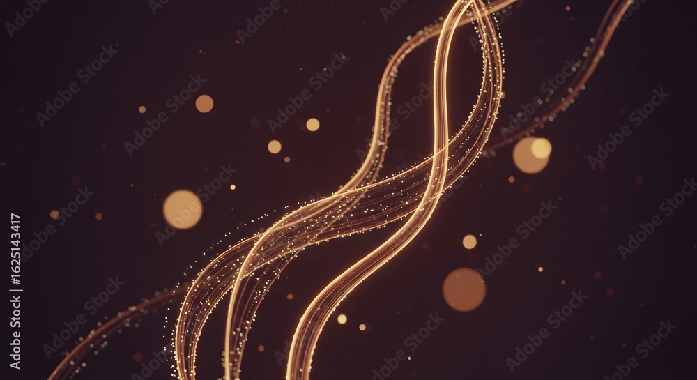 Poster golden abstract waves: captivating digital rendering, shimmering golden waves of light create an eth