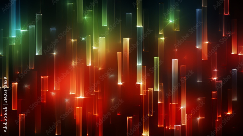 Poster colorful, abstract image of a lighted wall with many different colored rectangles. the image has a v