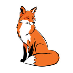 Obraz premium Illustration of a seated fox with orange fur and white chest looking to the side contentedly