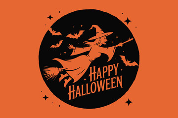 Happy Halloween_Witch Flying on Broom_T-shirt
