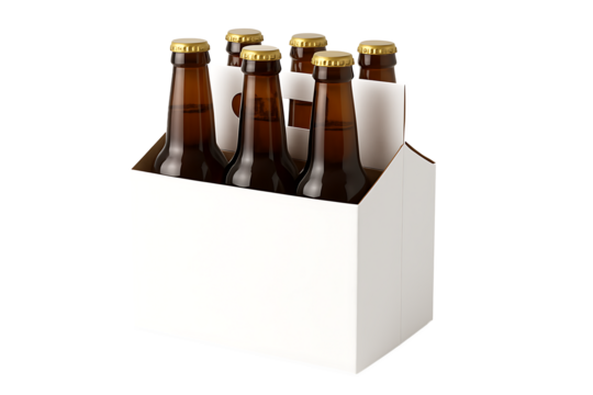 Unlabeled Beer Bottles in Six-Pack Carton for Branding, Packaging Design, and Alcoholic Beverage Themes