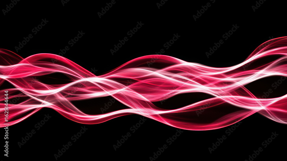 Poster abstract wave in vibrant pink light on black background. fluid lines and shiny curve. data visualiza