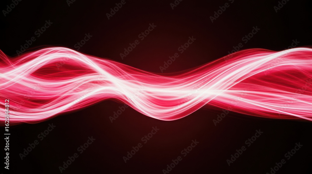 Poster red flowing digital waves glowing on a dark background. energy and light in motion. data stream and 