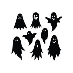 Halloween Ghost Silhouettes Vector Design Set
