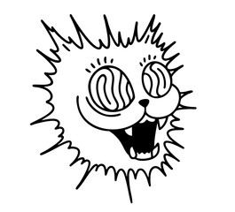 Trippy hypnotic cat face with spiral eyes. psychedelic feline head illustration