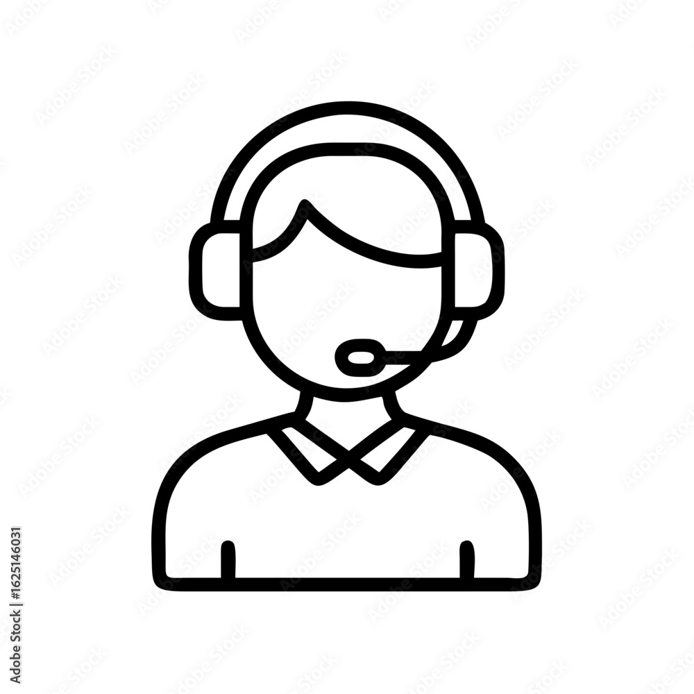 Poster illustration of a person wearing a headset with a microphone in a simple line art style design eleme