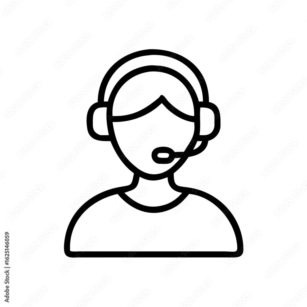 Poster iconic representation of a customer service agent with headset and microphone in a simple outline st