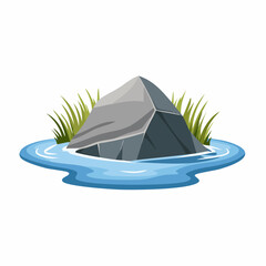 Calm water scene with a rock and grass nature tranquil environment outdoor viewpoint