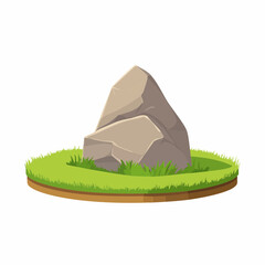 Rock formation displayed on grass patch nature scene digital art outdoor environment isometric view minimalist design