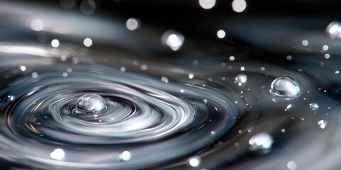Macro abstract image with silver drops and cosmic reflections in futuristic style.