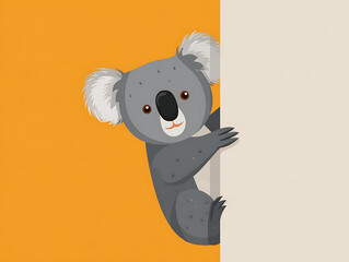 A charming illustration of a koala, playfully peeking out from behind a blank canvas or surface against an attractive backdrop.