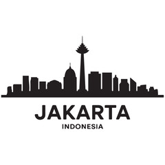 Fototapeta premium Jakarta city skyline horizontal banner. Jakarta city, Indonesia. Vector template for your design. Vector black silhouette. with white background