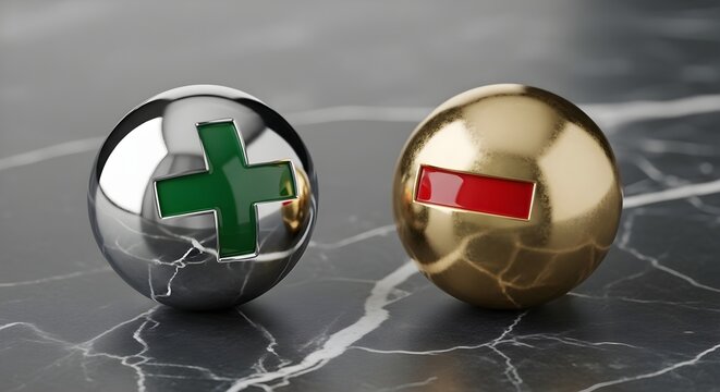 Plus and Minus Spheres: Polished Chrome & Gold on Marble