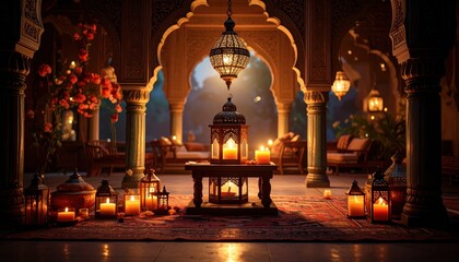 Fototapeta premium Luxurious, ornate outdoor patio at dusk