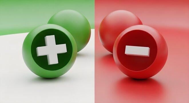 Plus and Minus Symbols: 3D Render of Green Addition and Red Subtraction