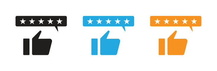 thumbs up with five star rating icons set