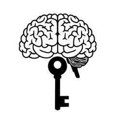 Human brain shaped as key unlocking mind concept vector illustration