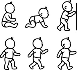 Toddler crawling sitting standing walking growth stage icon set 