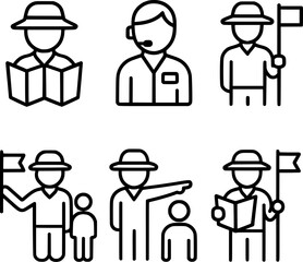 Tourist guide vector icon set travel escort illustration collection 