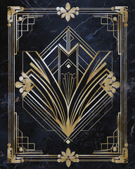 Art Deco style: elegant cooking book cover, luxury gold patterns, decorative minimalism, geometric flair