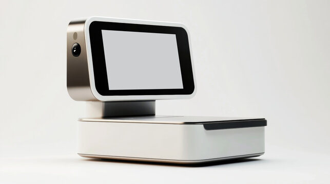 Financial terminal with touch screen isolated on white background. Large touch screen terminal bank. Point Of Sale System with Screen Monitor. 3d illustration - Powered by Adobe