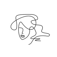 one line logo - female face silhouette, lush hairstyle. beauty salon icon. hair and face