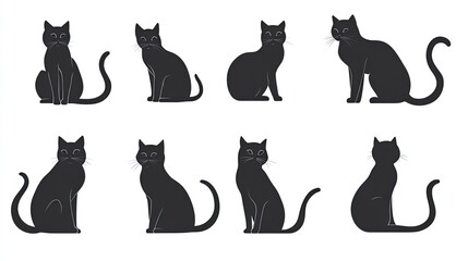 Black Cat Silhouettes Set in Various Poses 