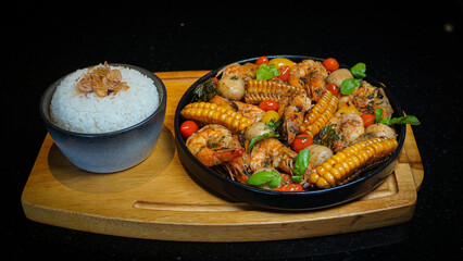 Spicy Shrimp with Corn and Steamed White Rice