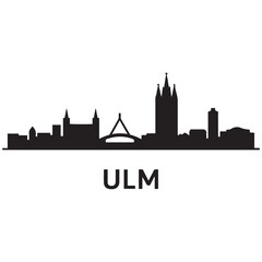 Fototapeta premium Ulm skyline silhouette. Black Ulm city. Vector black silhouette. with white background