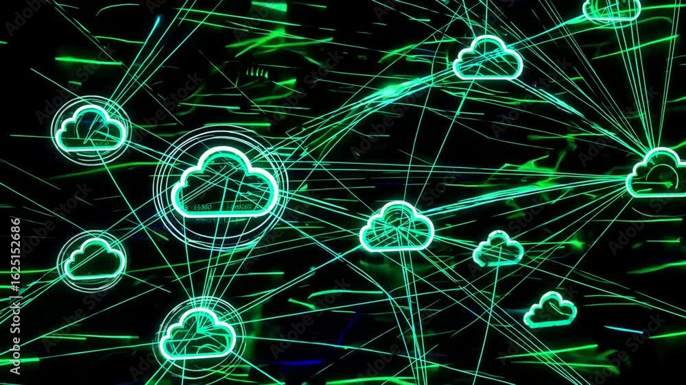 Aufkleber abstract digital illustration of glowing green lines and patterns on a dark background representing 