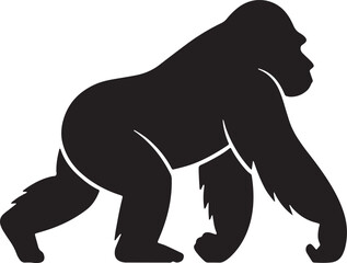 Obraz premium Silhouette of a Gorilla Walking on All Fours in Black and White Vector Graphic Design