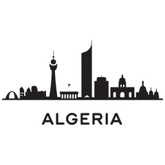 Fototapeta premium Vector Algeria skyline. Travel Algeria famous landmarks. Business and tourism concept for presentation, banner, web site. Vector black silhouette. with white background