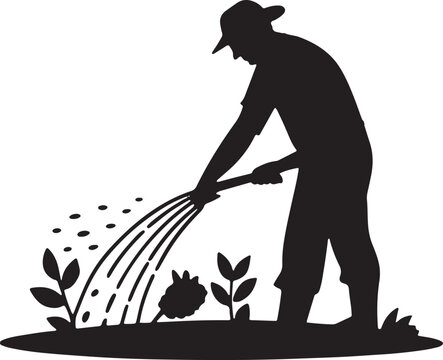 Gardener Watering Plants Silhouette Vector Illustration A Symbol of Growth and Cultivation