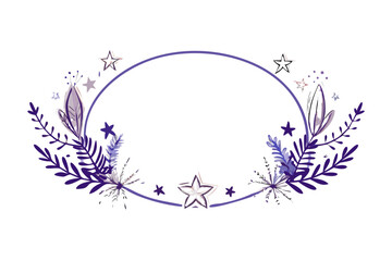 Celestial floral oval frame in purple and violet tones