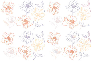 Fototapeta premium Hand-drawn floral pattern with sketch-style flowers
