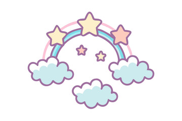 Rainbow with clouds and pastel stars