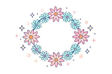 Pastel floral circle with pink and turquoise daisy pattern