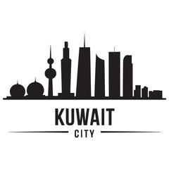 Obraz premium Kuwait city skyline horizontal banner. Kuwait city. Vector template for your design. Vector black silhouette. with white background