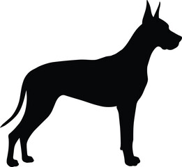 Silhouette of standing dog with pointed ears, strong body posture, canine profile, perfect for CAD drawing flat vector illustration designSilhouette of 