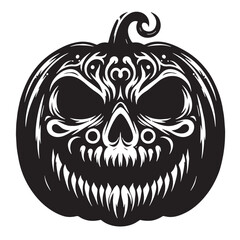 black Spooky face pumpkin Silhouette Vector, High Quality Illustration on White Background