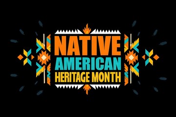 Modern Native Heritage Month Design: Bold Orange-Turquoise-Yellow Typography with Geometric Tribal Patterns Generative AI 