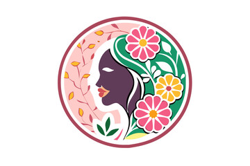 Fototapeta premium Stylized female head with bold flowers and bright colors